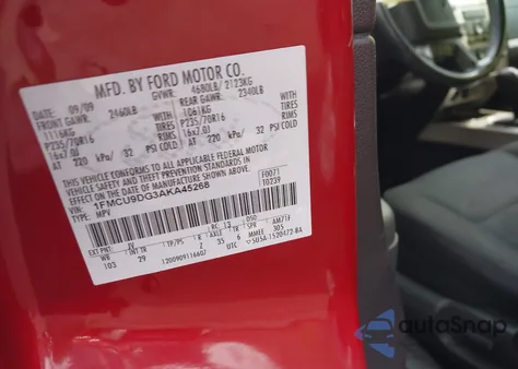 2010 Ford Escape Xlt из США, поврежденный, VIN 1FMCU9DG3AKA45268